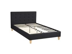 Lit Simple Pour Adulte LILLE 120x190 Cm 1 Place Et Demi / 1 Personne, Avec Sommier Et Pieds En Bois, Tissu Capitonné Noir 6 Lit Simple Pour Adulte LILLE 120x190 Cm 1 Place Et Demi / 1 Personne, Avec Sommier Et Pieds En Bois, Tissu Capitonné Noir -Magasin de lits lit 10583831