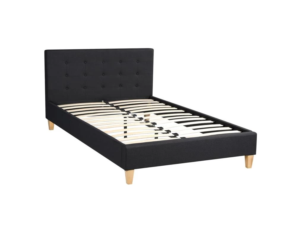 Lit Simple Pour Adulte LILLE 120x190 Cm 1 Place Et Demi / 1 Personne, Avec Sommier Et Pieds En Bois, Tissu Capitonné Noir 3 Lit Simple Pour Adulte LILLE 120x190 Cm 1 Place Et Demi / 1 Personne, Avec Sommier Et Pieds En Bois, Tissu Capitonné Noir – Image 3