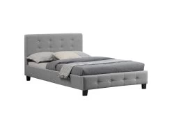 Lit Simple Pour Adulte JOLIEN Avec Sommier 120x190 Cm 1 Place Et Demi, Tête Et Pied De Lit Capitonnés Avec Strass, En Tissu Gris