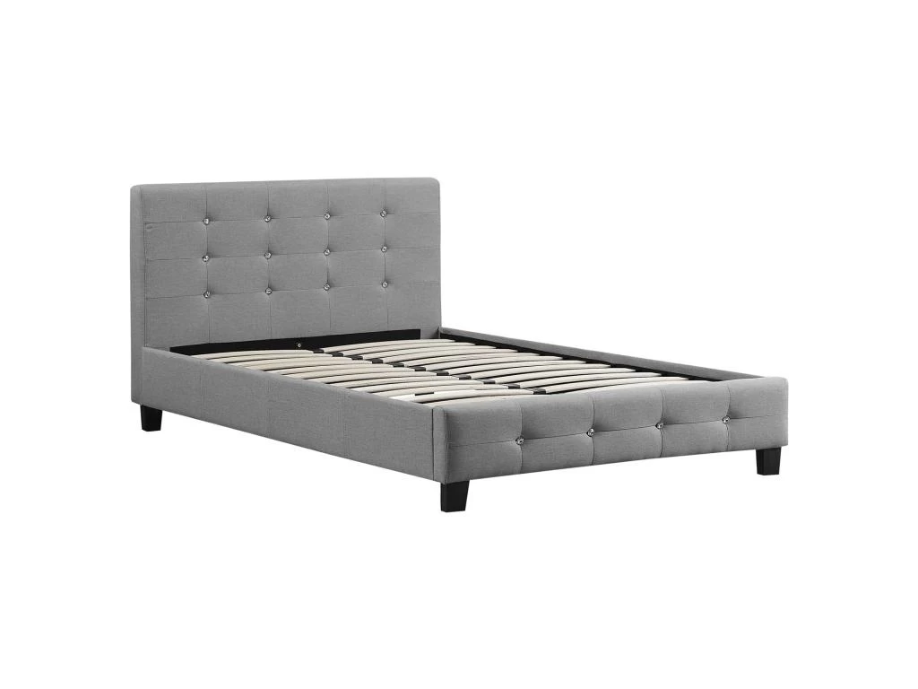 Lit Simple Pour Adulte JOLIEN Avec Sommier 120x190 Cm 1 Place Et Demi, Tête Et Pied De Lit Capitonnés Avec Strass, En Tissu Gris 3 Lit Simple Pour Adulte JOLIEN Avec Sommier 120x190 Cm 1 Place Et Demi, Tête Et Pied De Lit Capitonnés Avec Strass, En Tissu Gris – Image 3