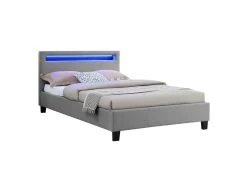 Lit LED Simple 120x190 Cm Avec Sommier, Tête De Lit Confortable, Lit 1 Place Revêtement En Tissu Gris, MARISELA