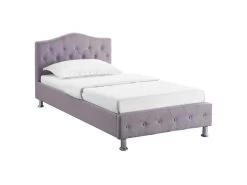 Lit Simple Pour Adulte Ou Enfant BIARRITZ 90x190 Cm 1 Place / 1 Personne Avec Sommier Et Pieds En Métal Chromé, Tissu Capitonné Gris