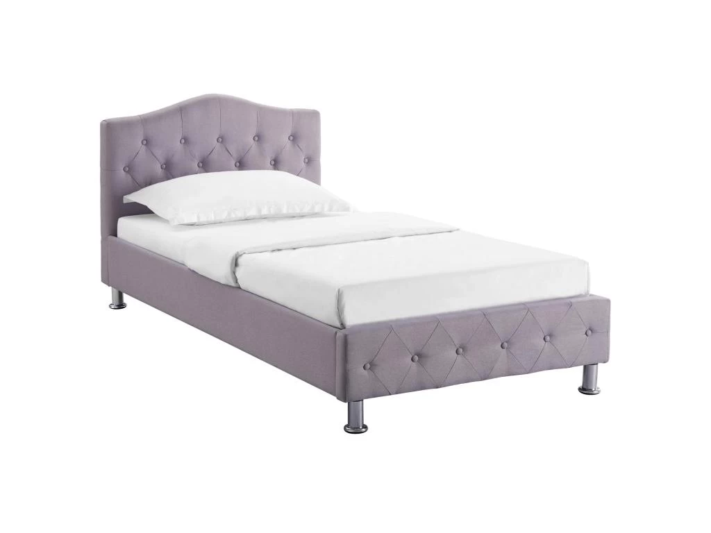 Lit Simple Pour Adulte Ou Enfant BIARRITZ 90x190 Cm 1 Place / 1 Personne Avec Sommier Et Pieds En Métal Chromé, Tissu Capitonné Gris 1 Lit Simple Pour Adulte Ou Enfant BIARRITZ 90x190 Cm 1 Place / 1 Personne Avec Sommier Et Pieds En Métal Chromé, Tissu Capitonné Gris