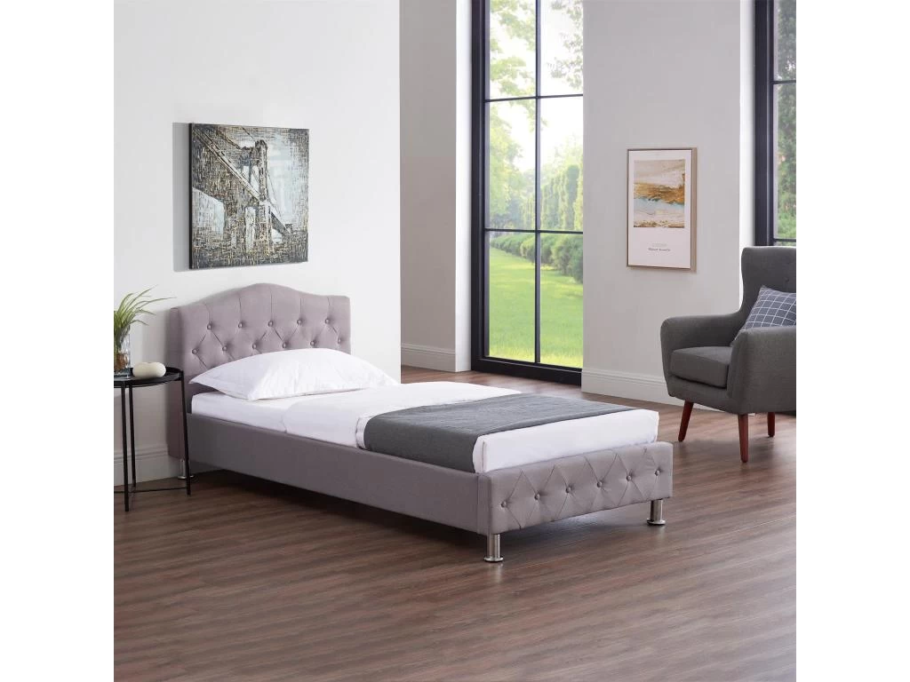 Lit Simple Pour Adulte Ou Enfant BIARRITZ 90x190 Cm 1 Place / 1 Personne Avec Sommier Et Pieds En Métal Chromé, Tissu Capitonné Gris 2 Lit Simple Pour Adulte Ou Enfant BIARRITZ 90x190 Cm 1 Place / 1 Personne Avec Sommier Et Pieds En Métal Chromé, Tissu Capitonné Gris – Image 2