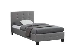 Lit Simple Pour Adulte Ou Enfant TICO Avec Sommier 90x190 Cm 1 Place, Tête Et Pied De Lit Capitonnés Avec Strass, En Tissu Gris