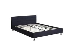 Lit Double Pour Adulte NIZZA 140x190 Cm 2 Places / 2 Personnes, Avec Sommier Et Pieds En Métal Chromé, Tissu Capitonné Noir -Magasin de lits lit 10584207