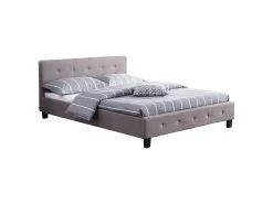 Lit Double Pour Adulte JOSY Avec Sommier 140x190 Cm 2 Places / 2 Personnes, Tête Et Pied De Lit Capitonnés Avec Strass En Tissu Gris