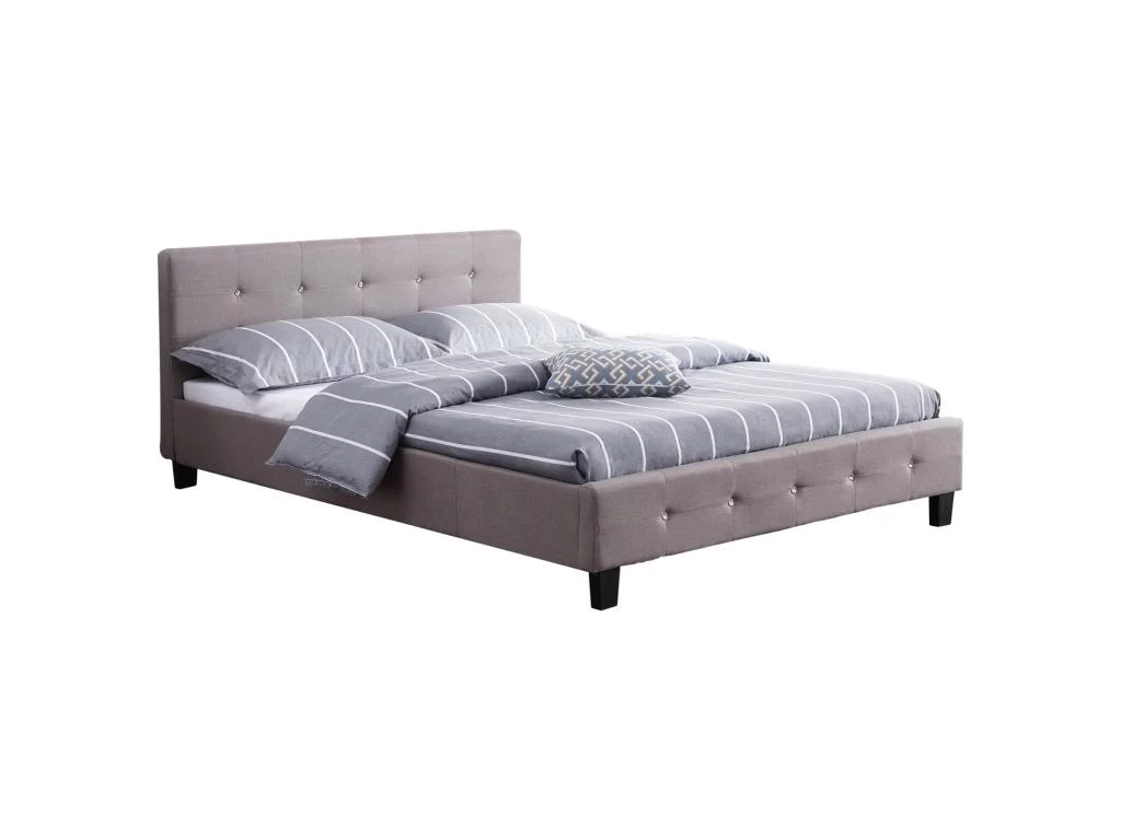 Lit Double Pour Adulte JOSY Avec Sommier 140x190 Cm 2 Places / 2 Personnes, Tête Et Pied De Lit Capitonnés Avec Strass En Tissu Gris 1 Lit Double Pour Adulte JOSY Avec Sommier 140x190 Cm 2 Places / 2 Personnes, Tête Et Pied De Lit Capitonnés Avec Strass En Tissu Gris