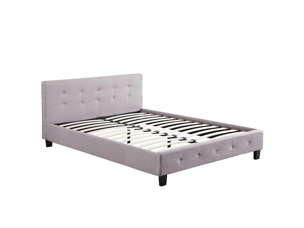 Lit Double Pour Adulte JOSY Avec Sommier 140x190 Cm 2 Places / 2 Personnes, Tête Et Pied De Lit Capitonnés Avec Strass En Tissu Gris 3 Lit Double Pour Adulte JOSY Avec Sommier 140x190 Cm 2 Places / 2 Personnes, Tête Et Pied De Lit Capitonnés Avec Strass En Tissu Gris – Image 3