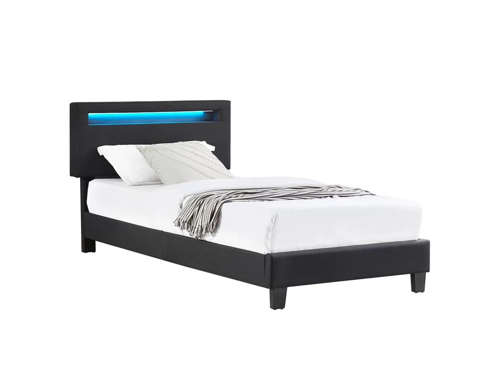 Lit LED Simple 90x190 Cm Avec Sommier, Tête De Lit Réglable En Hauteur, En Tissu Noir, AUSTIN 1 Lit LED Simple 90x190 Cm Avec Sommier, Tête De Lit Réglable En Hauteur, En Tissu Noir, AUSTIN