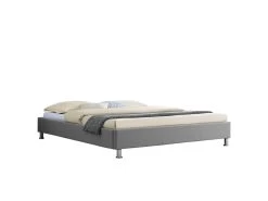 Lit Futon Double Pour Adulte NIZZA Queen Size 160x200 Cm 2 Places / 2 Personnes, Avec Sommier Et Pieds Métal Chromé, Tissu Gris