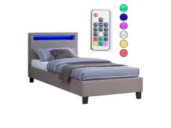 Lit LED Simple 90x190 Cm Avec Sommier, Tête De Lit Confortable, Lit 1 Place Revêtement En Tissu Gris, MOLINA -Magasin de lits lit 10584349