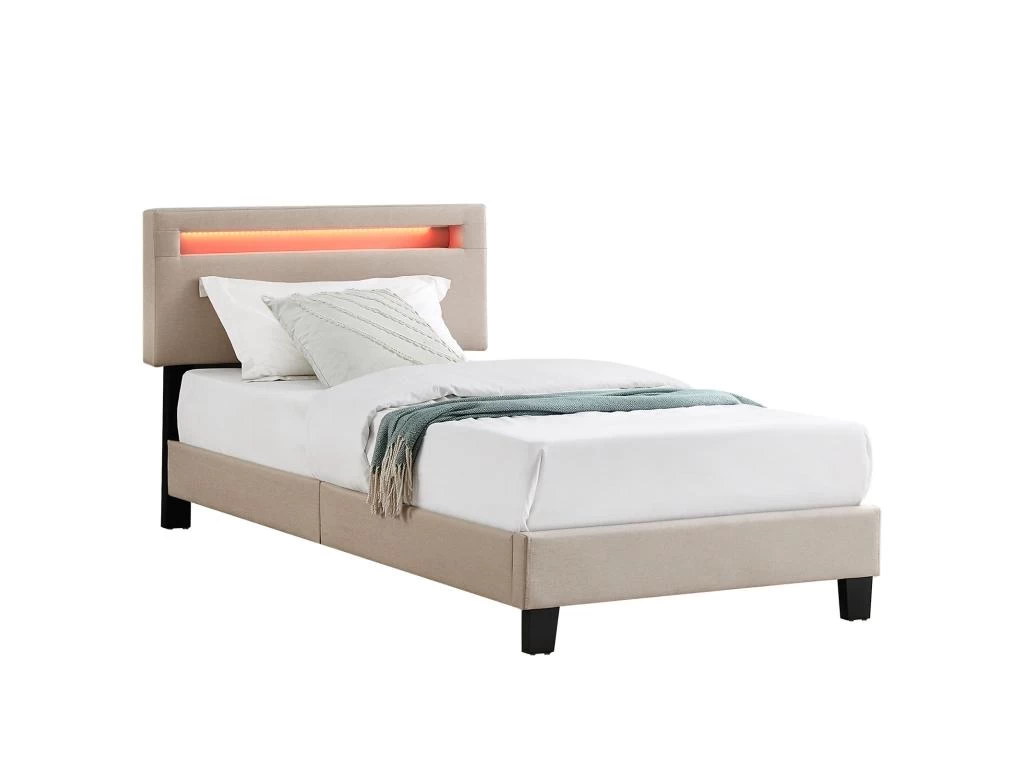 Lit LED Simple 90x190 Cm Avec Sommier, Tête De Lit Réglable En Hauteur, En Tissu Beige, AUSTIN 1 Lit LED Simple 90x190 Cm Avec Sommier, Tête De Lit Réglable En Hauteur, En Tissu Beige, AUSTIN