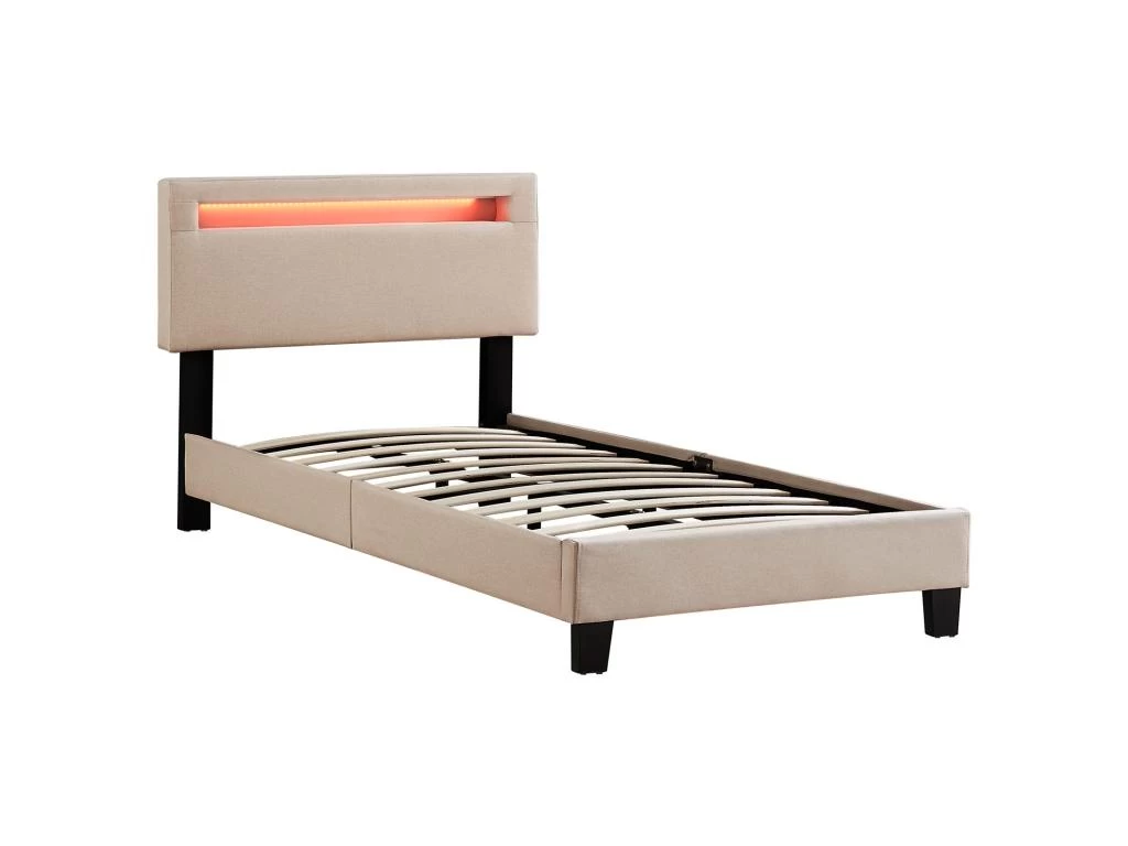 Lit LED Simple 90x190 Cm Avec Sommier, Tête De Lit Réglable En Hauteur, En Tissu Beige, AUSTIN 3 Lit LED Simple 90x190 Cm Avec Sommier, Tête De Lit Réglable En Hauteur, En Tissu Beige, AUSTIN – Image 3