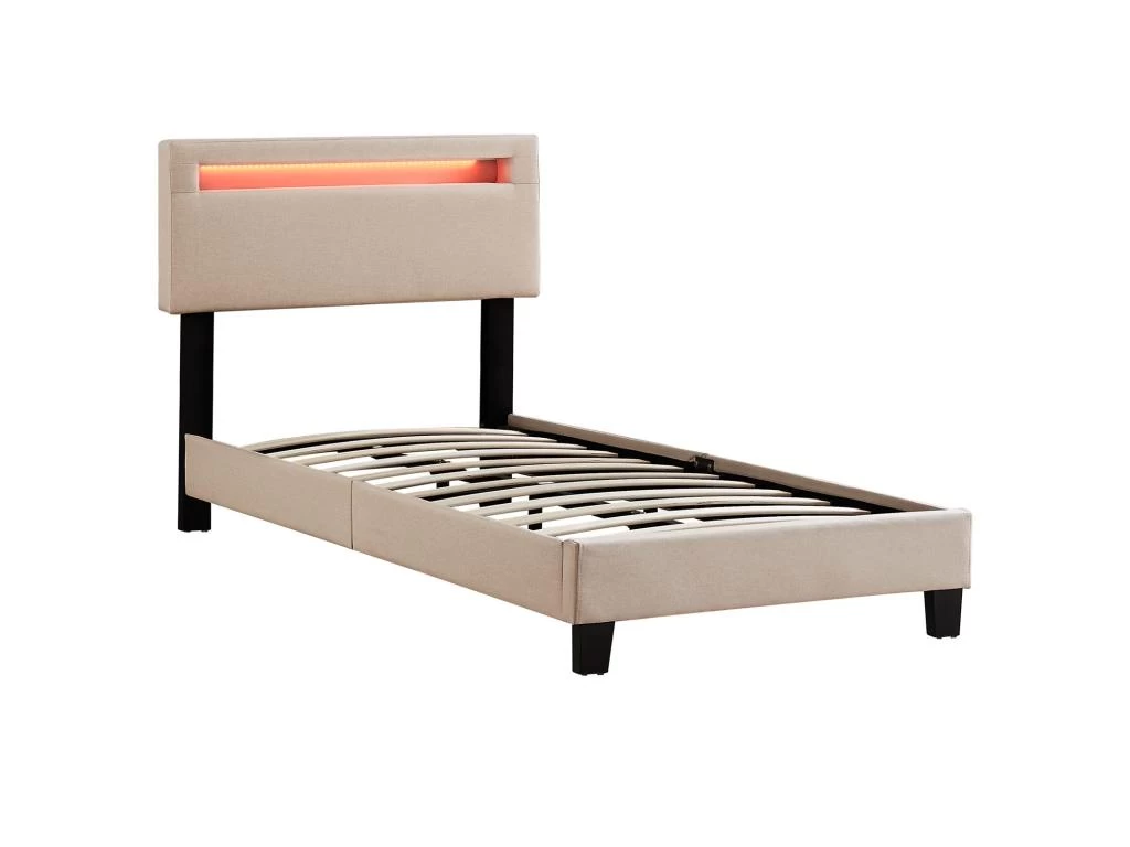 Lit LED Simple 90x190 Cm Avec Sommier, Tête De Lit Réglable En Hauteur, En Tissu Beige, AUSTIN 4 Lit LED Simple 90x190 Cm Avec Sommier, Tête De Lit Réglable En Hauteur, En Tissu Beige, AUSTIN – Image 4