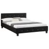 Lit Double Pour Adulte JOSY Avec Sommier 140x190 Cm 2 Places / 2 Personnes, Tête Et Pied De Lit Capitonnés Avec Strass En Tissu Noir