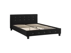 Lit Double Pour Adulte JOSY Avec Sommier 140x190 Cm 2 Places / 2 Personnes, Tête Et Pied De Lit Capitonnés Avec Strass En Tissu Noir -Magasin de lits lit 10584435