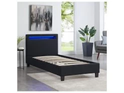 Lit LED Simple 90x190 Cm Avec Sommier, Tête De Lit Confortable, Lit 1 Place Revêtement En Tissu Noir, MOLINA -Magasin de lits lit 10584549