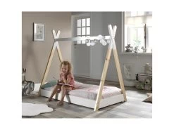 FLITT - Lit Au Sol Junior 70x140cm Blanc Et Pin Forme Tipi -Magasin de lits lit 10604291