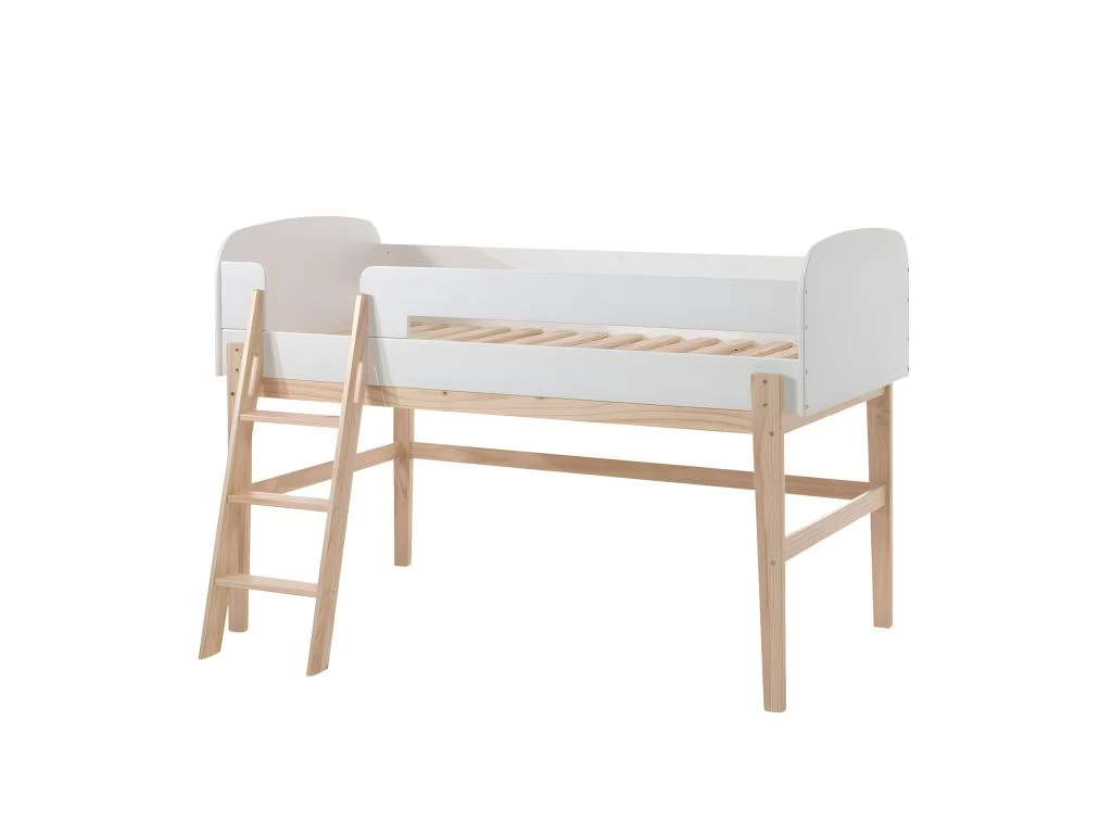 BODHI WHITE - Lit Surélevé 90x200cm H.120cm Blanc Et Bois 1 BODHI WHITE - Lit Surélevé 90x200cm H.120cm Blanc Et Bois