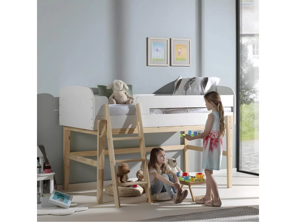 BODHI WHITE - Lit Surélevé 90x200cm H.120cm Blanc Et Bois 3 BODHI WHITE - Lit Surélevé 90x200cm H.120cm Blanc Et Bois – Image 3