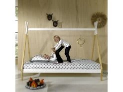 FLITT - Lit 90x200cm Blanc Et Pin Forme Tipi -Magasin de lits lit 10676695