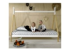 FLITT - Lit 90x200cm Blanc Et Pin Forme Tipi -Magasin de lits lit 10676697