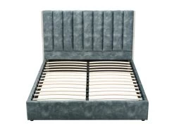 Lit 140 X 190 Cm Avec Tête De Lit Coutures Verticales - Velours - Bleu Canard - FEROYA -Magasin de lits lit 10764155