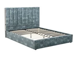 Lit 160 X 200 Cm Avec Tête De Lit Coutures Verticales - Velours - Bleu Canard - FEROYA -Magasin de lits lit 10764173