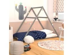 Lit Cabane Tipi 90x190 Sommier Inclus Paco Gris