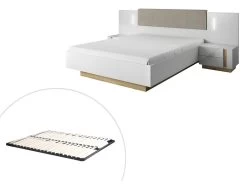 Lit Avec Chevets 160 X 200 Cm - Avec LEDs - Blanc Et Naturel + Sommier - MURARI 17 Lit Avec Chevets 160 X 200 Cm - Avec LEDs - Blanc Et Naturel + Sommier - MURARI -Magasin de lits lit 11155053