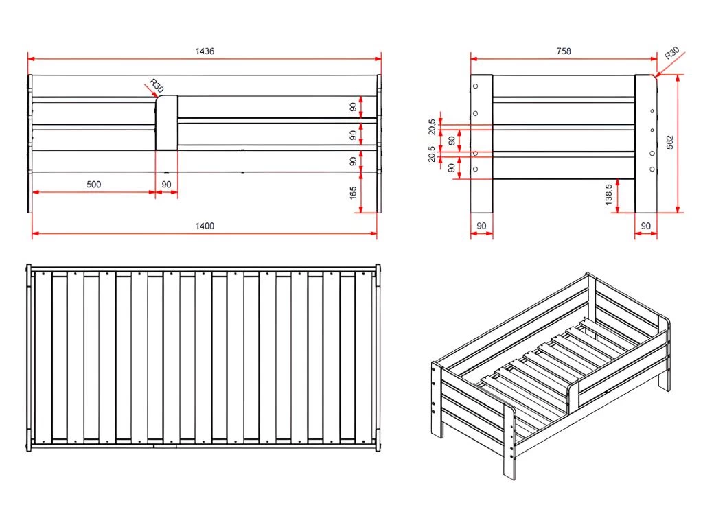 Lit 70x140 Sommier Inclus Ted - Gris 4 Lit 70x140 Sommier Inclus Ted - Gris – Image 4