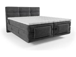Ensemble Boxspring Tête De Lit Capitonnée + Sommiers Relaxation électrique + Matelas + Surmatelas - 2 X 90 X 200 Cm - Anthracite - LODI De PALACIO -Magasin de lits lit 11511337