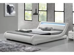 Lit Seattle - Structure De Lit Simili Blanc Avec LED Intégrées - 140x190 Cm