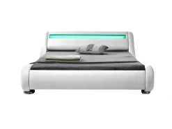 Lit Seattle - Structure De Lit Simili Blanc Avec LED Intégrées - 140x190 Cm -Magasin de lits lit 11578483