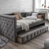 Lit Banquette Gigogne LOUISE - 2x90x190cm - Tissu Gris + Matelas