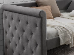 Lit Banquette Gigogne LOUISE - 2x90x190cm - Tissu Gris + Matelas -Magasin de lits lit 12344797