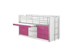 BAYMAX - Lit Combiné 90x200cm Fuchsia Avec Bureau Coulissant