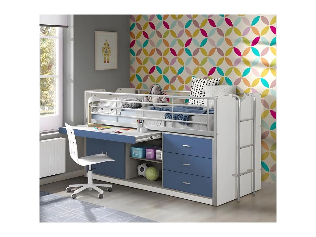 BAYMAX - Lit Combiné 90x200cm Bleu Avec Bureau Coulissant 2 BAYMAX - Lit Combiné 90x200cm Bleu Avec Bureau Coulissant – Image 2