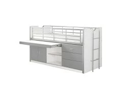 BAYMAX - Lit Combiné 90x200cm Gris Avec Bureau Coulissant