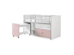 BAYMAX - Lit Combiné 90x200cm Rose Avec Bureau Sur Roulettes