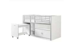 BAYMAX - Lit Combiné 90x200cm Blanc Avec Bureau Sur Roulettes