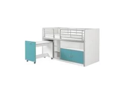 BAYMAX - Lit Combiné 90x200cm Turquoise Avec Bureau Sur Roulettes