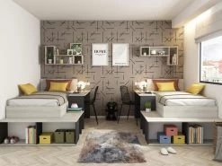 Lit Combiné 90 X 200 Cm Avec Rangements Et Bureau - Coloris : Naturel Et Anthracite - RIGALI -Magasin de lits lit 12408269