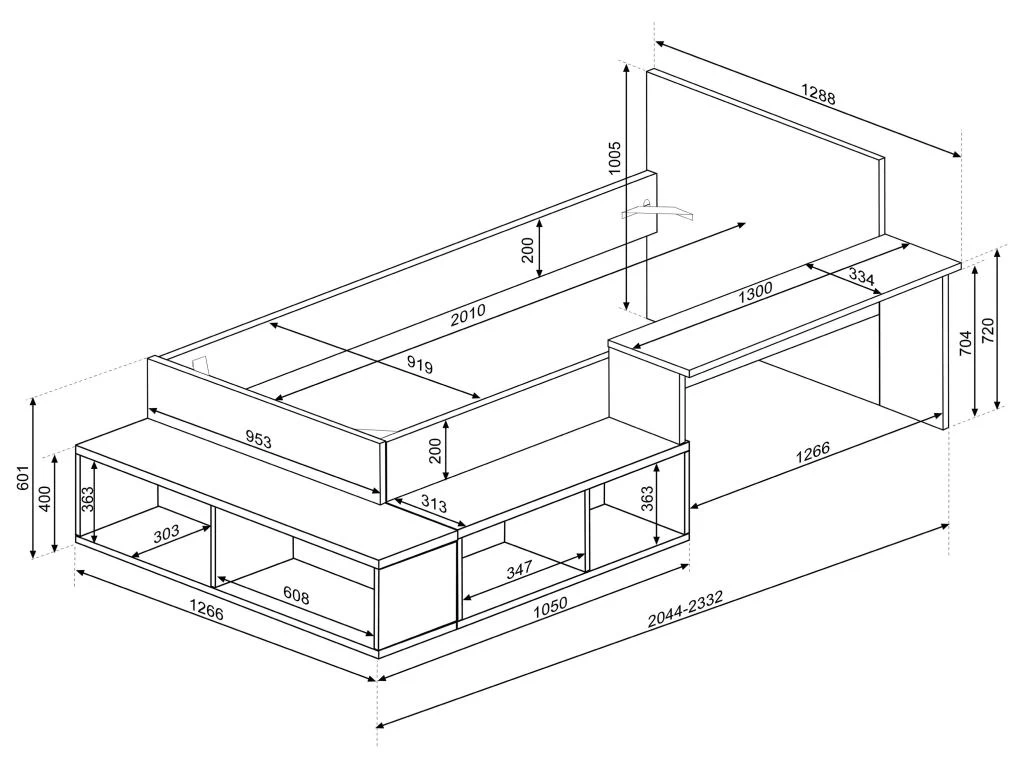 Lit Combiné 90 X 200 Cm Avec Rangements Et Bureau - Coloris : Naturel Et Anthracite + Sommier + Matelas - RIGALI 11 Lit Combiné 90 X 200 Cm Avec Rangements Et Bureau - Coloris : Naturel Et Anthracite + Sommier + Matelas - RIGALI – Image 11