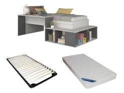 Lit Combiné 90 X 200 Cm Avec Rangements Et Bureau - Coloris : Naturel Et Anthracite + Sommier + Matelas - RIGALI 27 Lit Combiné 90 X 200 Cm Avec Rangements Et Bureau - Coloris : Naturel Et Anthracite + Sommier + Matelas - RIGALI -Magasin de lits lit 12408991