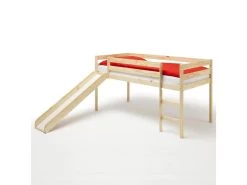 Lit Surélevé Pour Enfant BENNY 90 X 200 Cm Avec Toboggan En Pin Massif Vernis Naturel