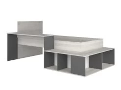 Lit Combiné 90 X 200 Cm Avec Rangements Et Bureau - Coloris : Naturel Et Anthracite - RIGALI -Magasin de lits lit 12669017