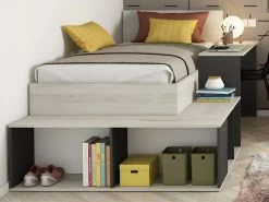 Lit Combiné 90 X 200 Cm Avec Rangements Et Bureau - Coloris : Naturel Et Anthracite + Sommier + Matelas - RIGALI 21 Lit Combiné 90 X 200 Cm Avec Rangements Et Bureau - Coloris : Naturel Et Anthracite + Sommier + Matelas - RIGALI -Magasin de lits lit 12672447