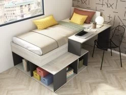 Lit Combiné 90 X 200 Cm Avec Rangements Et Bureau - Coloris : Naturel Et Anthracite + Sommier + Matelas - RIGALI 19 Lit Combiné 90 X 200 Cm Avec Rangements Et Bureau - Coloris : Naturel Et Anthracite + Sommier + Matelas - RIGALI -Magasin de lits lit 12672449